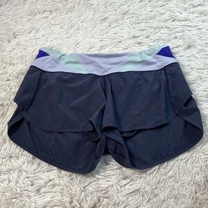 Lululemon Run: Speed Short *4-way Stretch Cadet Blue / Su14 Quilt 28